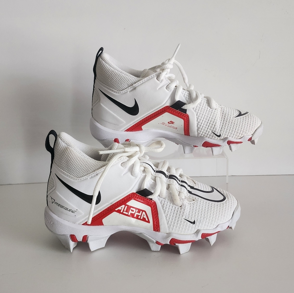 Nike Alpha Menace 3 Shark White Red Kids US Size 12.5 Football Cleats CV0581-103
